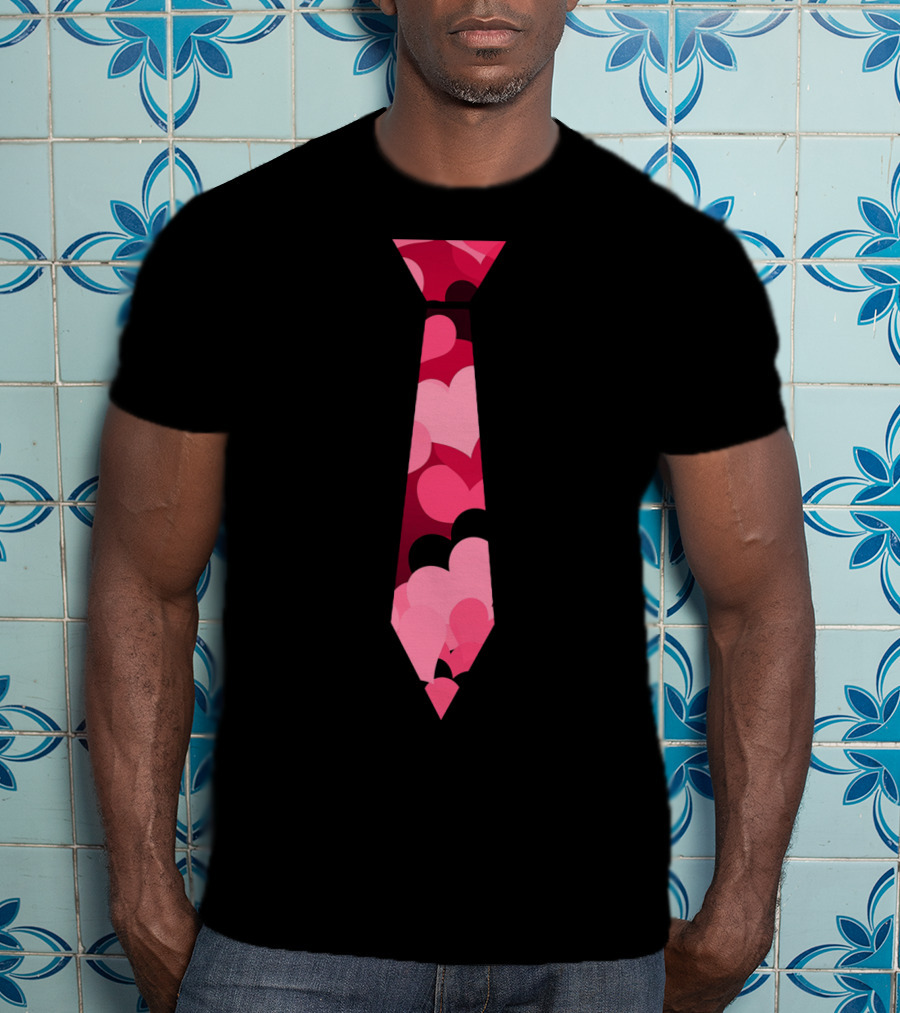 Awesome Red And Pink Heart Patterned Neck Tie T-Shirt