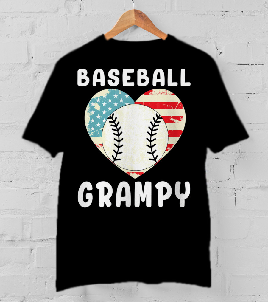 Baseball Grampy Heart With American Flag Love T-Shirt