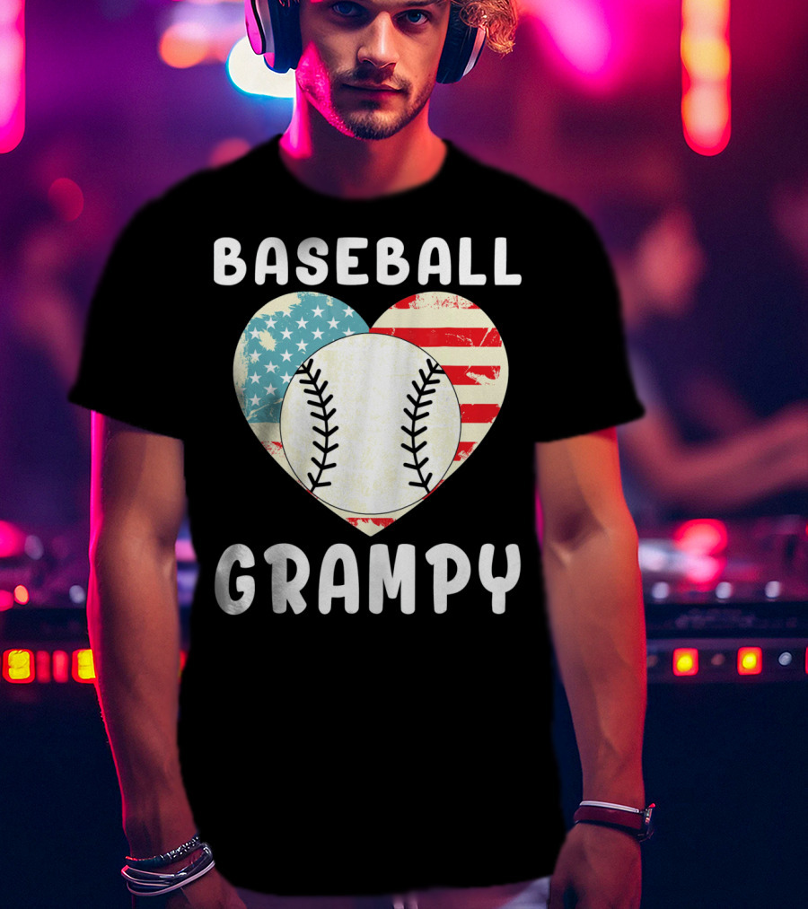 Baseball Grampy Heart With American Flag Love T-Shirt