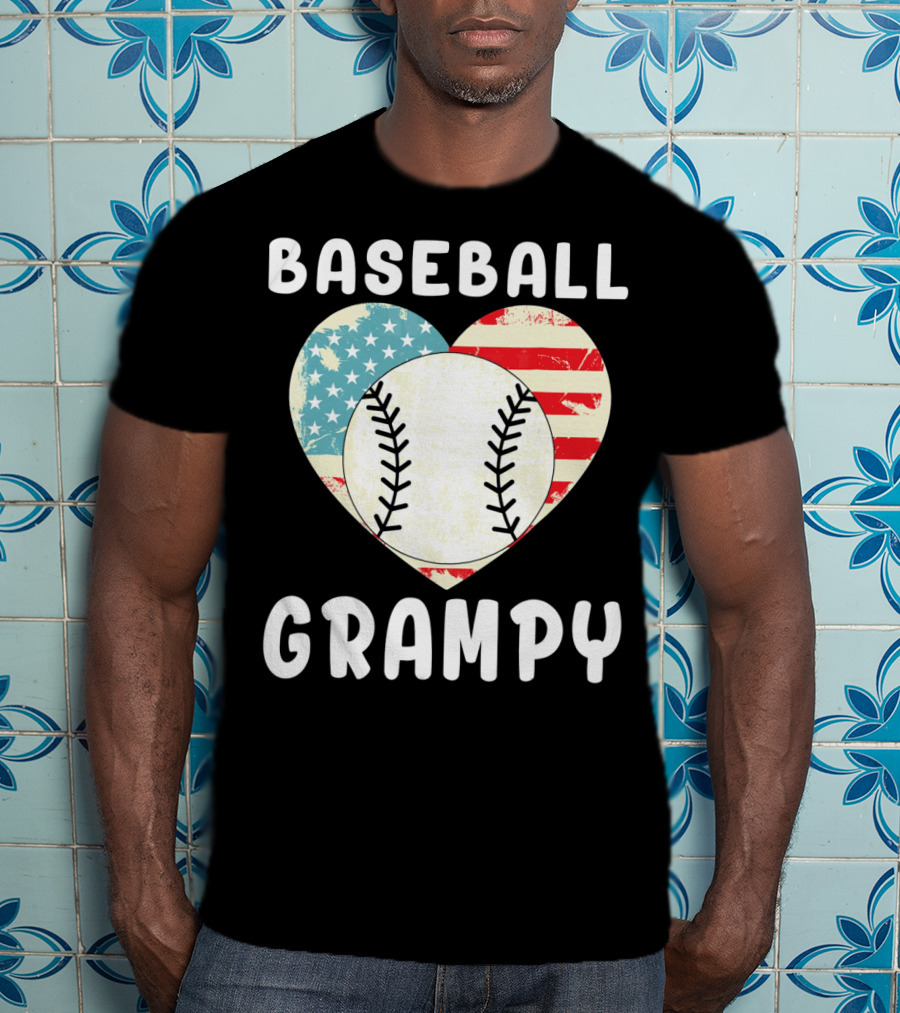 Baseball Grampy Heart With American Flag Love T-Shirt