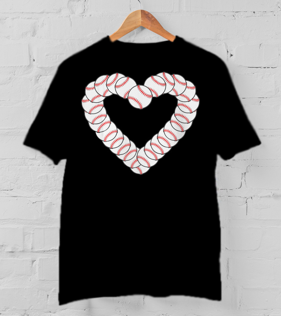 Baseball Heartbeat Valentine Heart With Baseballs T-Shirt