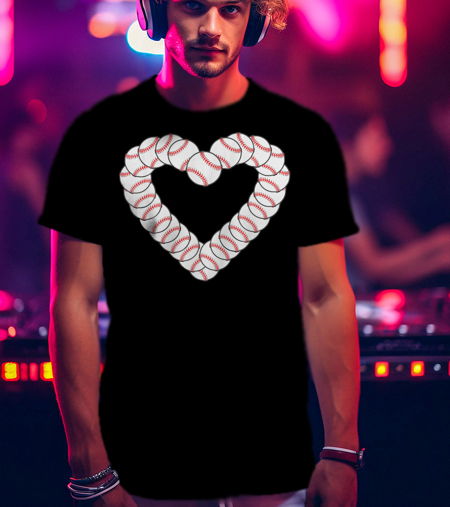 Baseball Heartbeat Valentine Heart With Baseballs T-Shirt