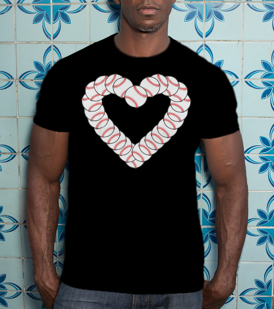 Baseball Heartbeat Valentine Heart With Baseballs T-Shirt