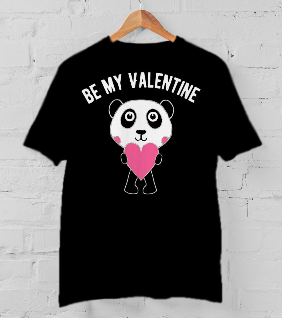 Be My Valentine Panda Holding Heart T-Shirt
