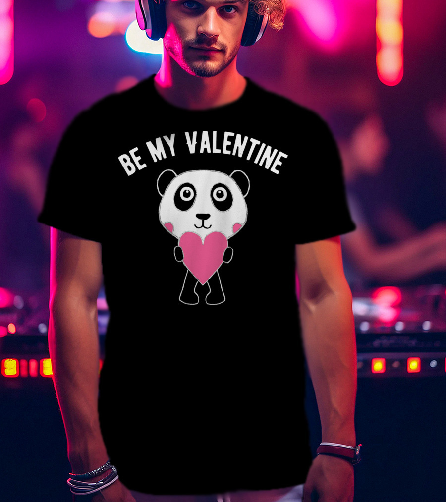 Be My Valentine Panda Holding Heart T-Shirt