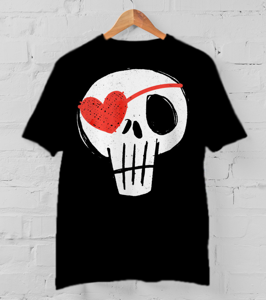 Skull With Heart Eye Patch Valentine's Day Kids T-Shirt
