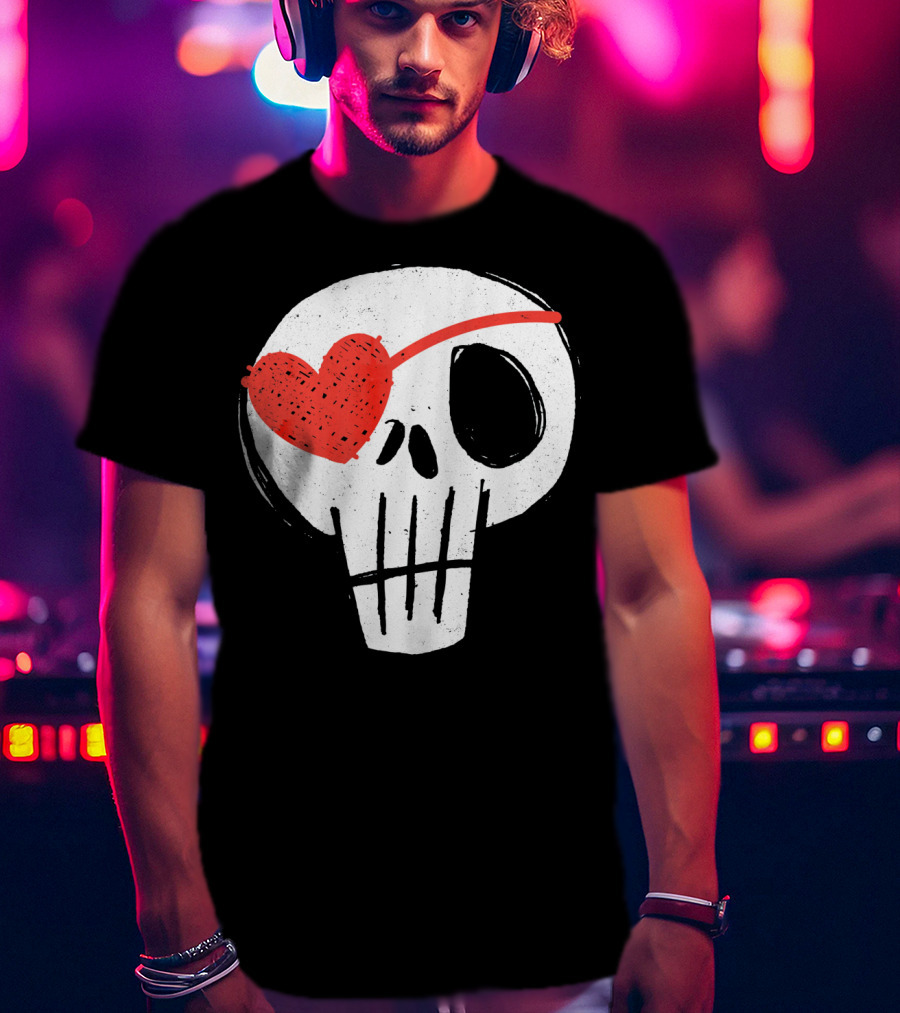 Skull With Heart Eye Patch Valentine's Day Kids T-Shirt