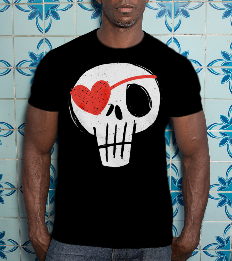 Skull With Heart Eye Patch Valentine's Day Kids T-Shirt