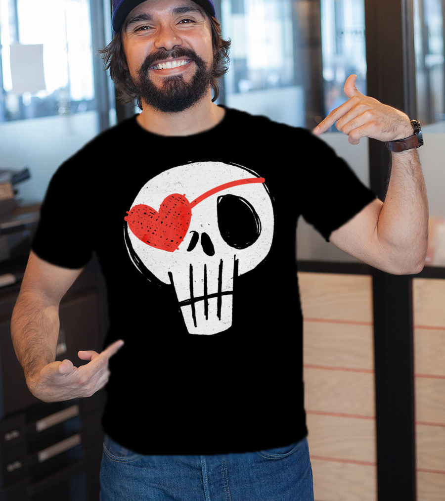 Skull With Heart Eye Patch Valentine's Day Kids T-Shirt