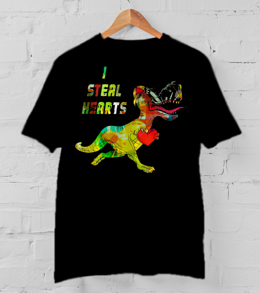 Boys Retro Vintage Dinosaur I Steal Hearts T-Shirt