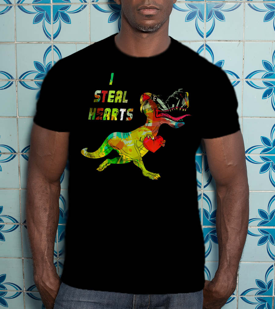 Boys Retro Vintage Dinosaur I Steal Hearts T-Shirt