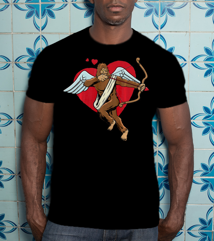 Bigfoot Cupid Eros Sasquatch Valentine With Wings And Bow T-Shirt