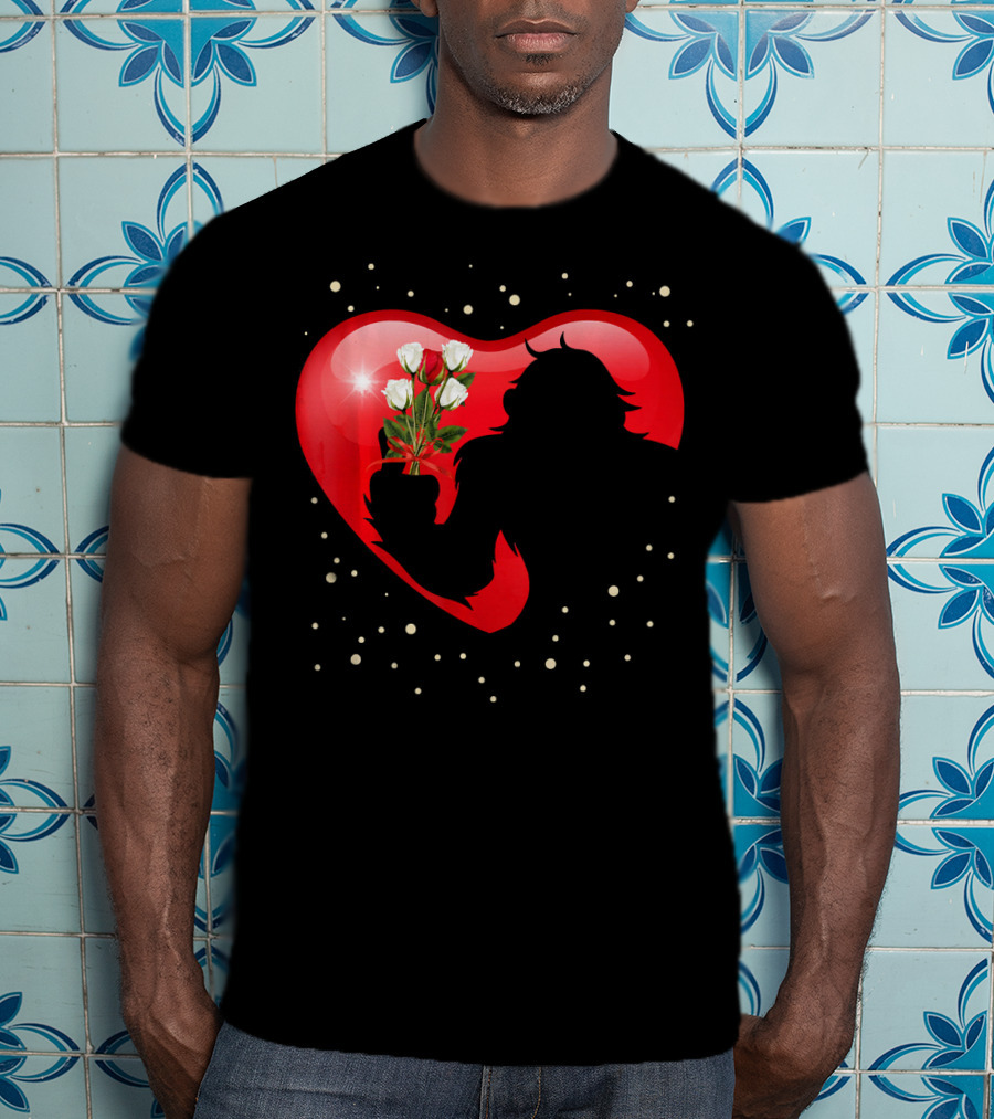 Bigfoot Red Heart White Flower Valentine's Day T-Shirt