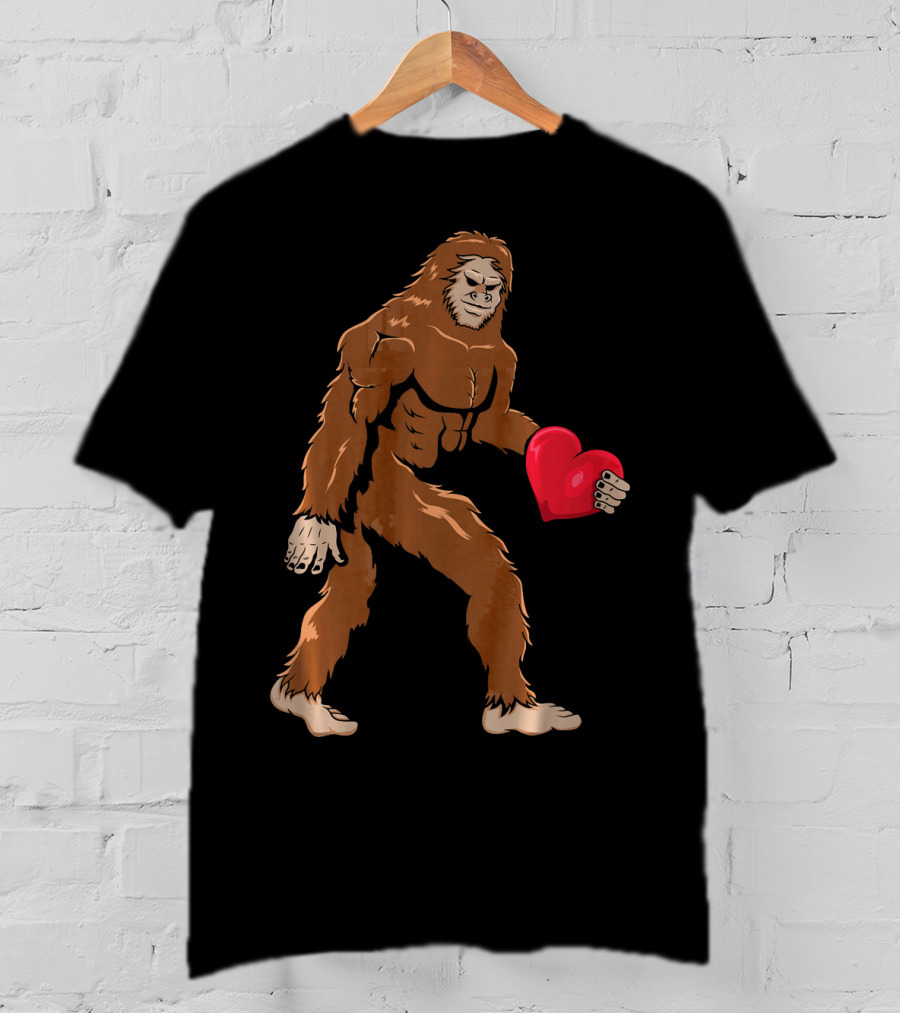 Bigfoot Holding Heart Sasquatch Valentines Day T-Shirt
