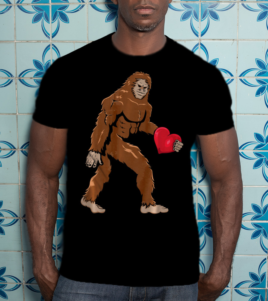 Bigfoot Holding Heart Sasquatch Valentines Day T-Shirt