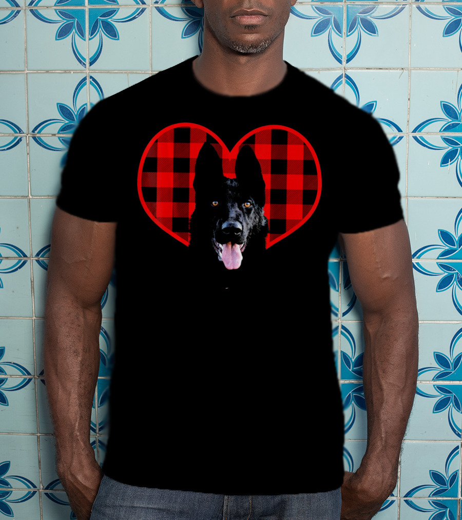 Black German Shepherd Plaid Heart Valentine T-Shirt