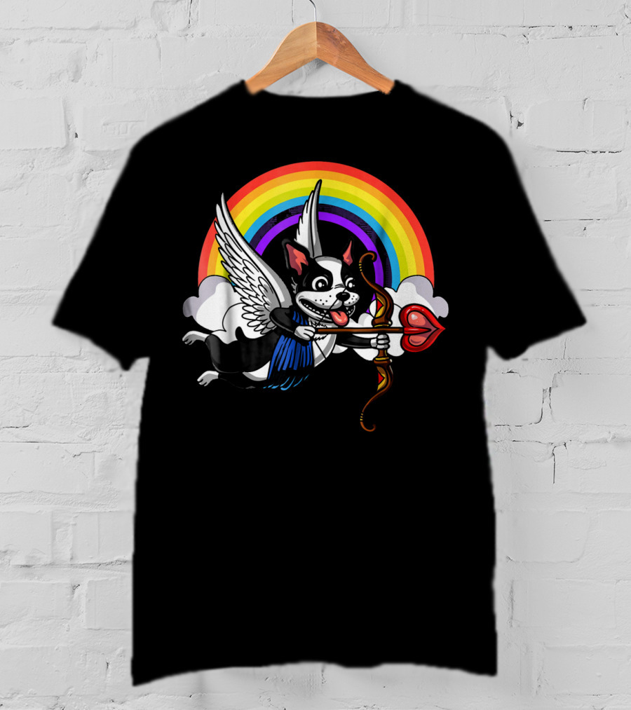 Boston Terrier Cupid Rainbow Valentine's Day T-Shirt