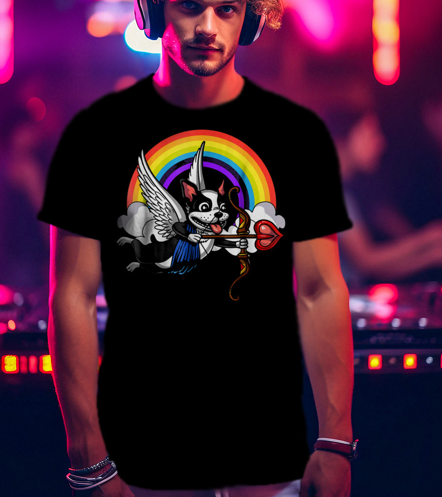 Boston Terrier Cupid Rainbow Valentine's Day T-Shirt