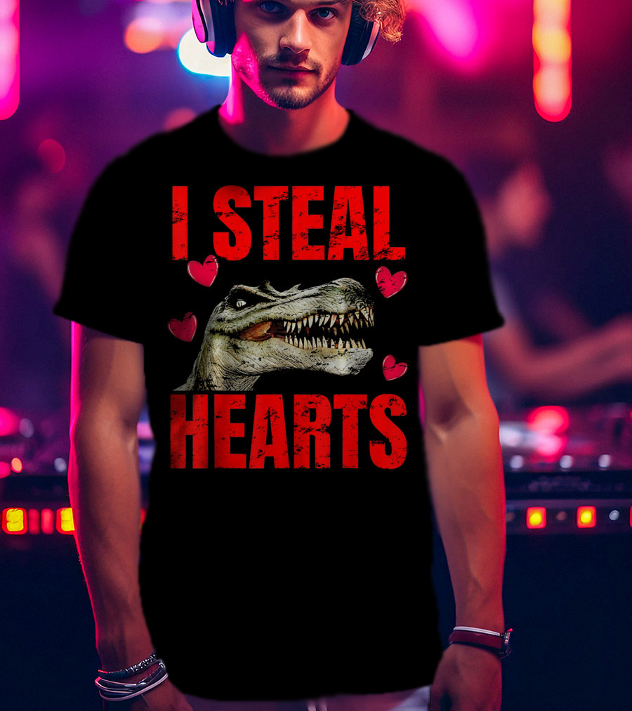 I Steal Hearts Dinosaur Valentines Boys T-Shirt