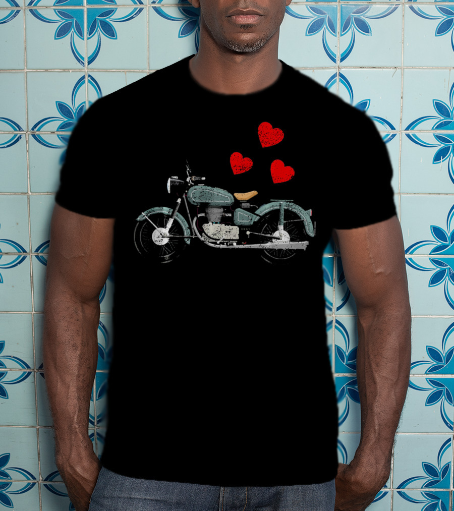 Boys Men Motorcycle With Floating Hearts Valentines T-Shirt