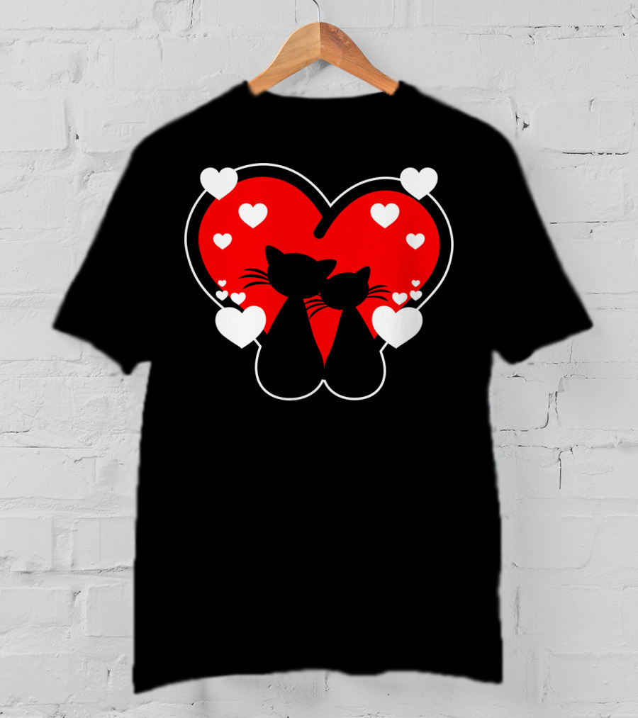 Cat Love Heart Valentines With Silhouette Cats And Hearts T-Shirt