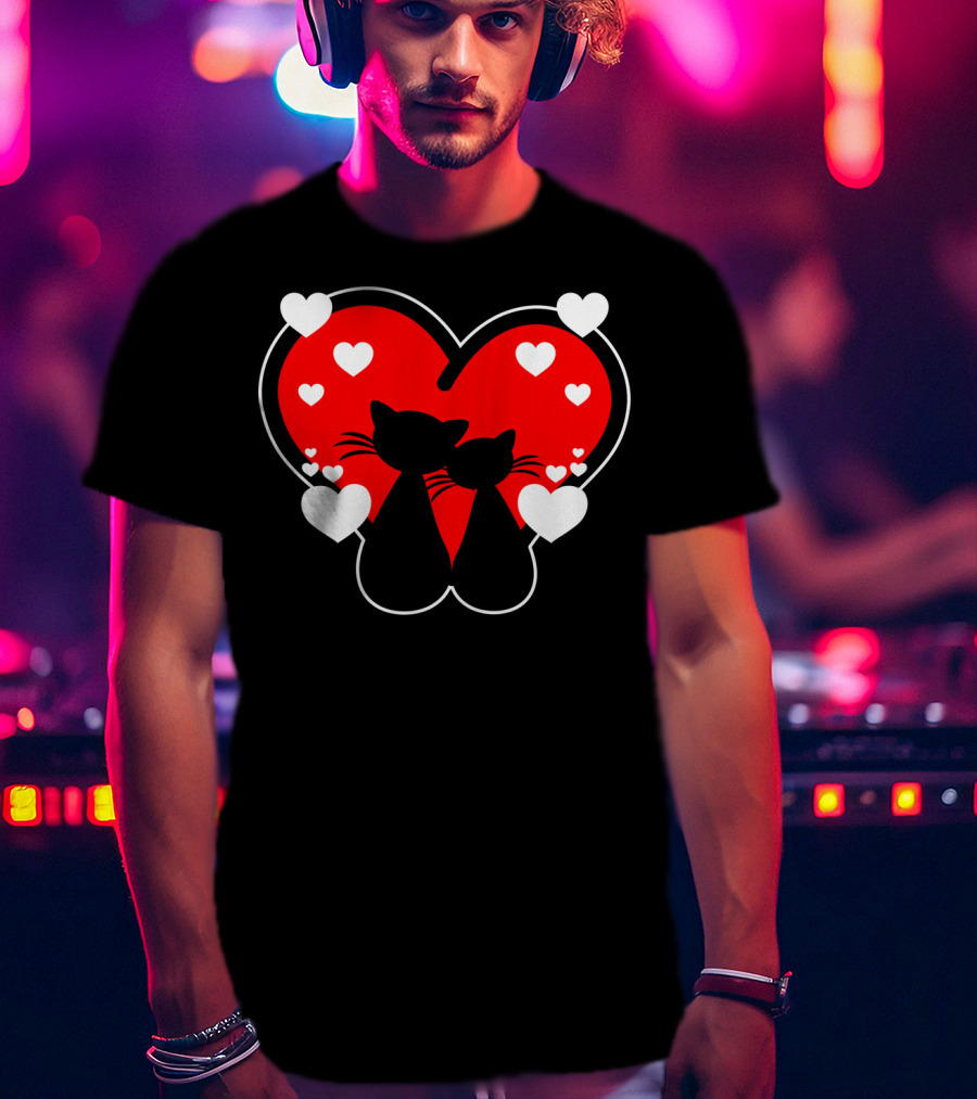 Cat Love Heart Valentines With Silhouette Cats And Hearts T-Shirt