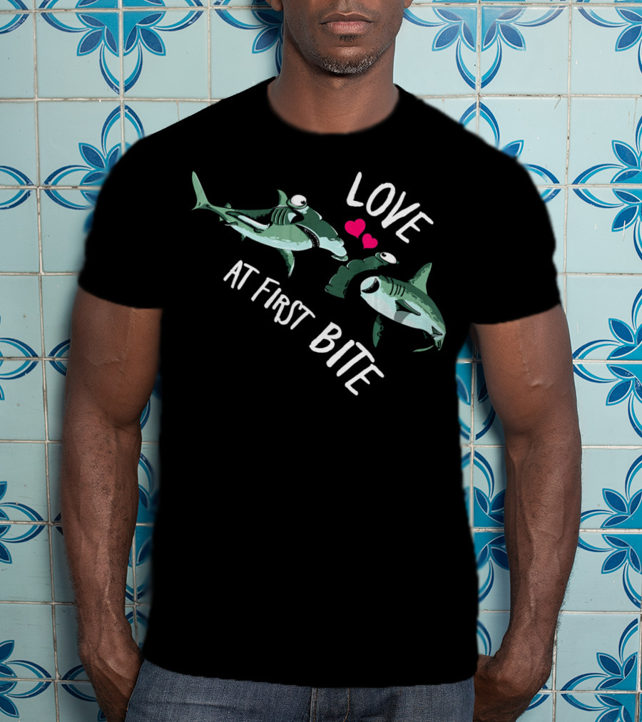 Boys Valentines Day Love At First Bite Shark Valent T-Shirt