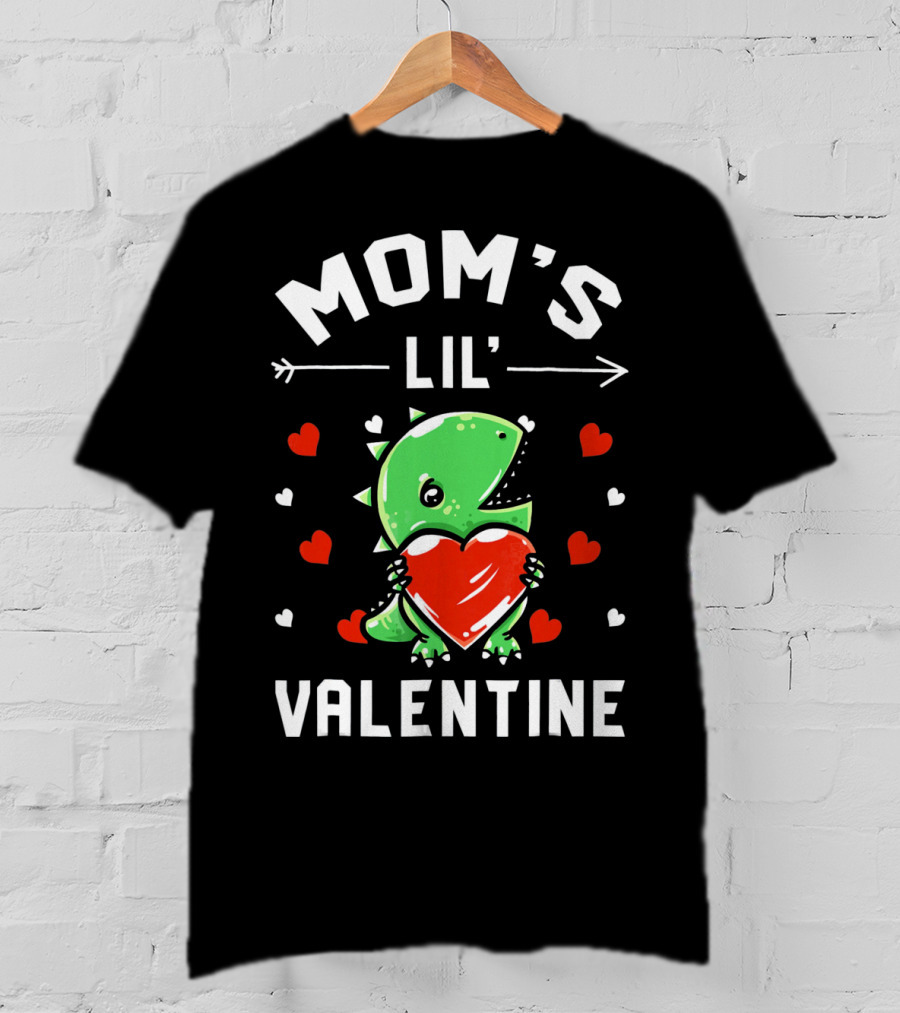 Moms Lil Valentine Dinosaur Holding Heart T-Shirt