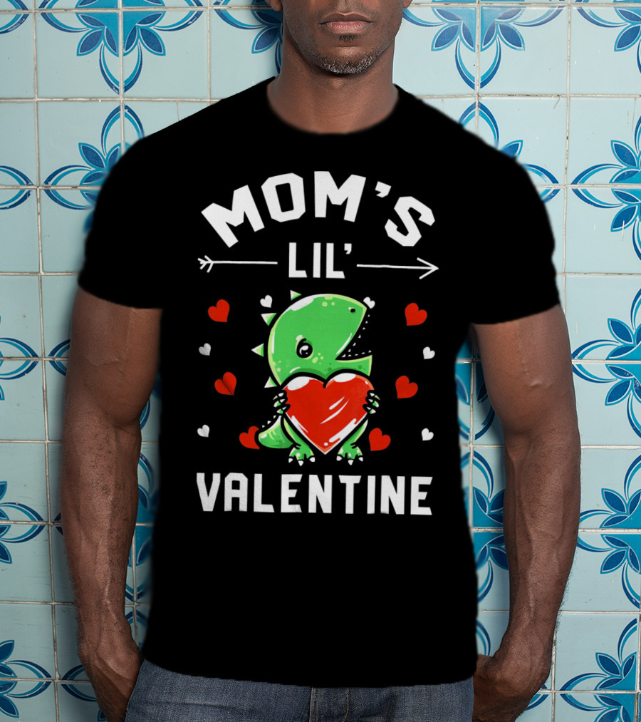Moms Lil Valentine Dinosaur Holding Heart T-Shirt