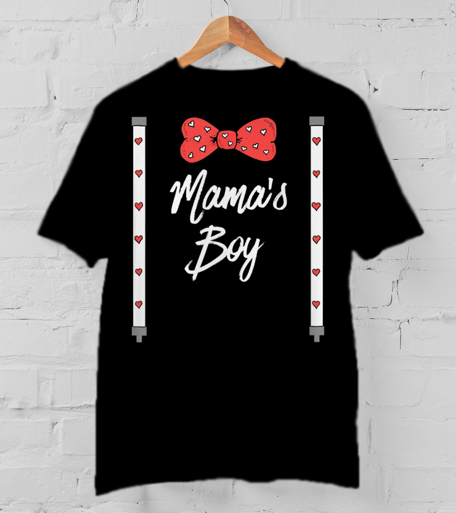 Mama's Boy Valentine's Day Red Heart Bowtie T-Shirt