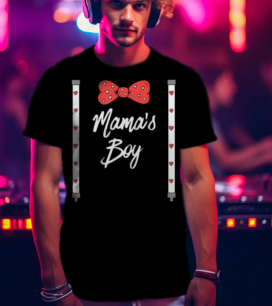 Mama's Boy Valentine's Day Red Heart Bowtie T-Shirt