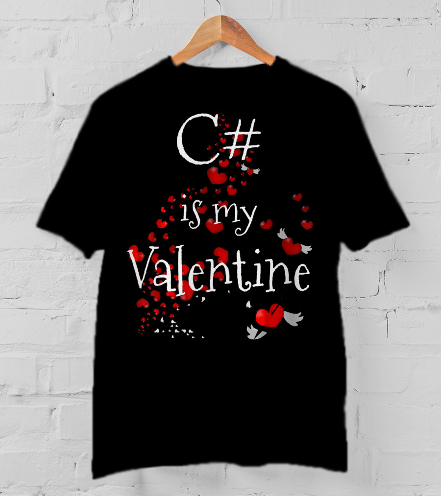 C# Is My Valentine Funny Anti Valent Hearts With Wings T-Shirt