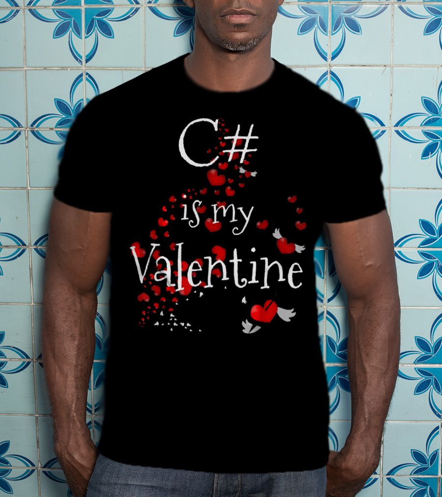 C# Is My Valentine Funny Anti Valent Hearts With Wings T-Shirt