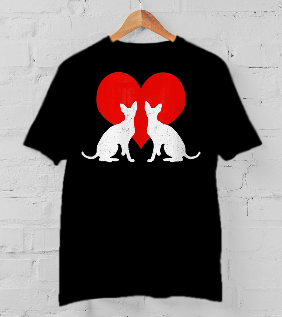Cornish Rex Cats With Red Heart Valentines Day T-Shirt