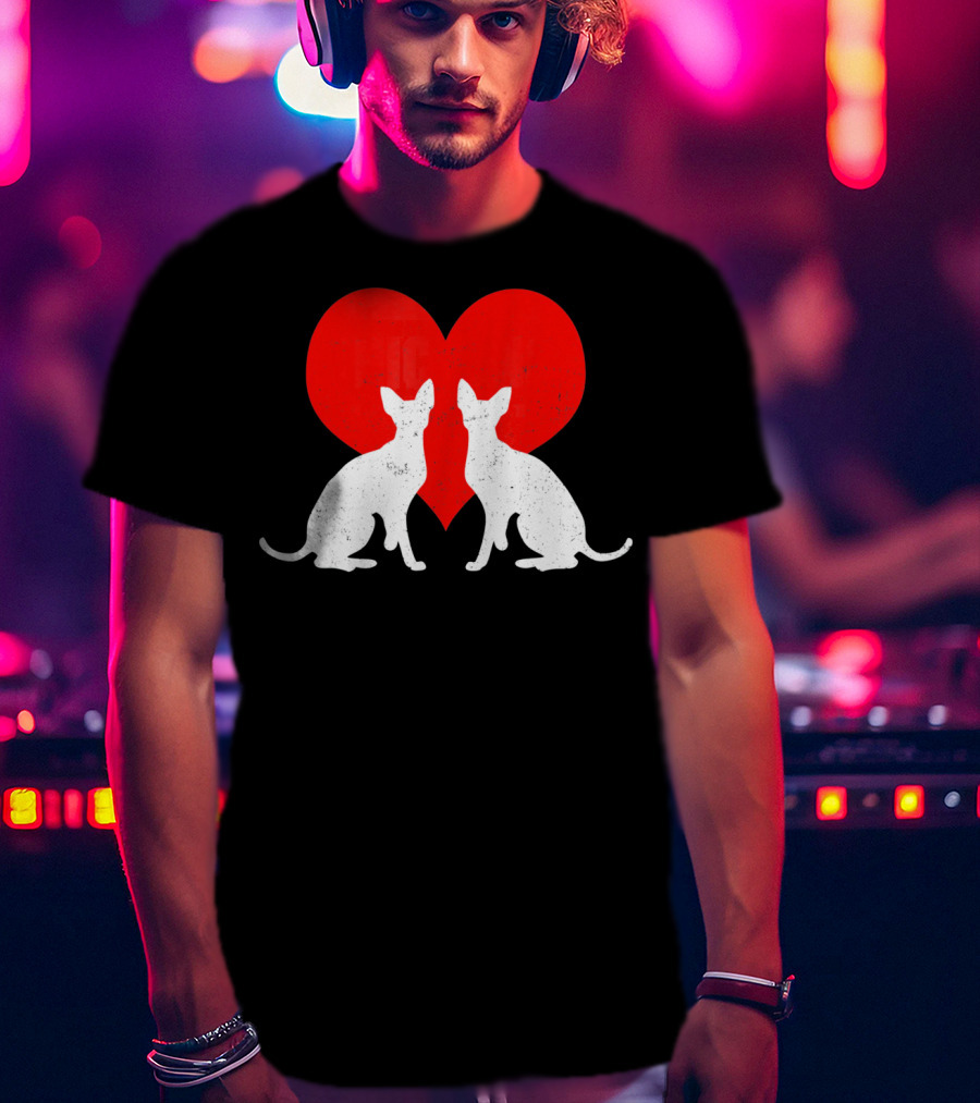 Cornish Rex Cats With Red Heart Valentines Day T-Shirt