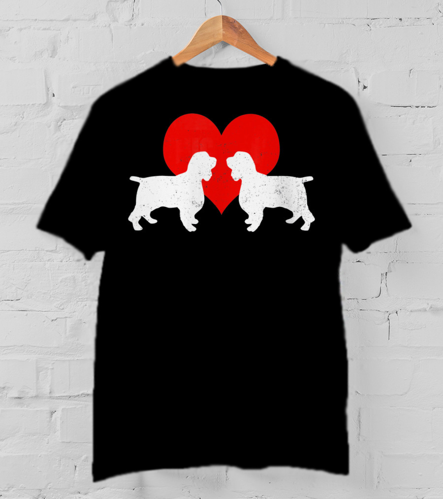Couple English Springer Spaniel Dogs With Red Heart T-Shirt