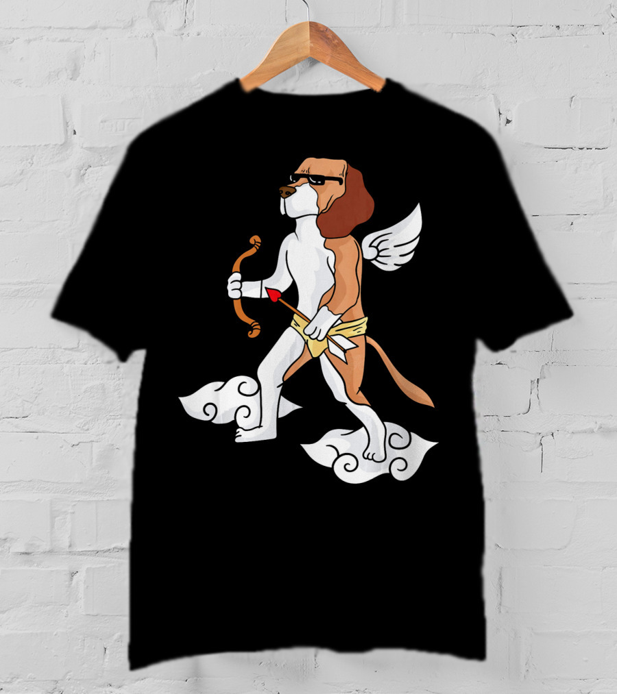 Cupid Beagle Dog Lovers Valentin Cloud Wings Bow Arrow Sunglasses T-Shirt