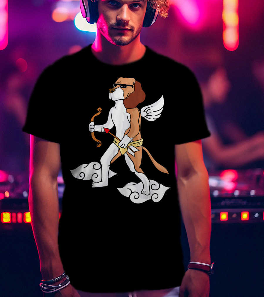 Cupid Beagle Dog Lovers Valentin Cloud Wings Bow Arrow Sunglasses T-Shirt