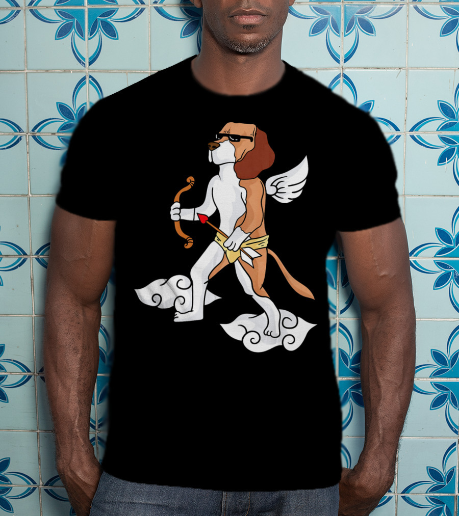 Cupid Beagle Dog Lovers Valentin Cloud Wings Bow Arrow Sunglasses T-Shirt