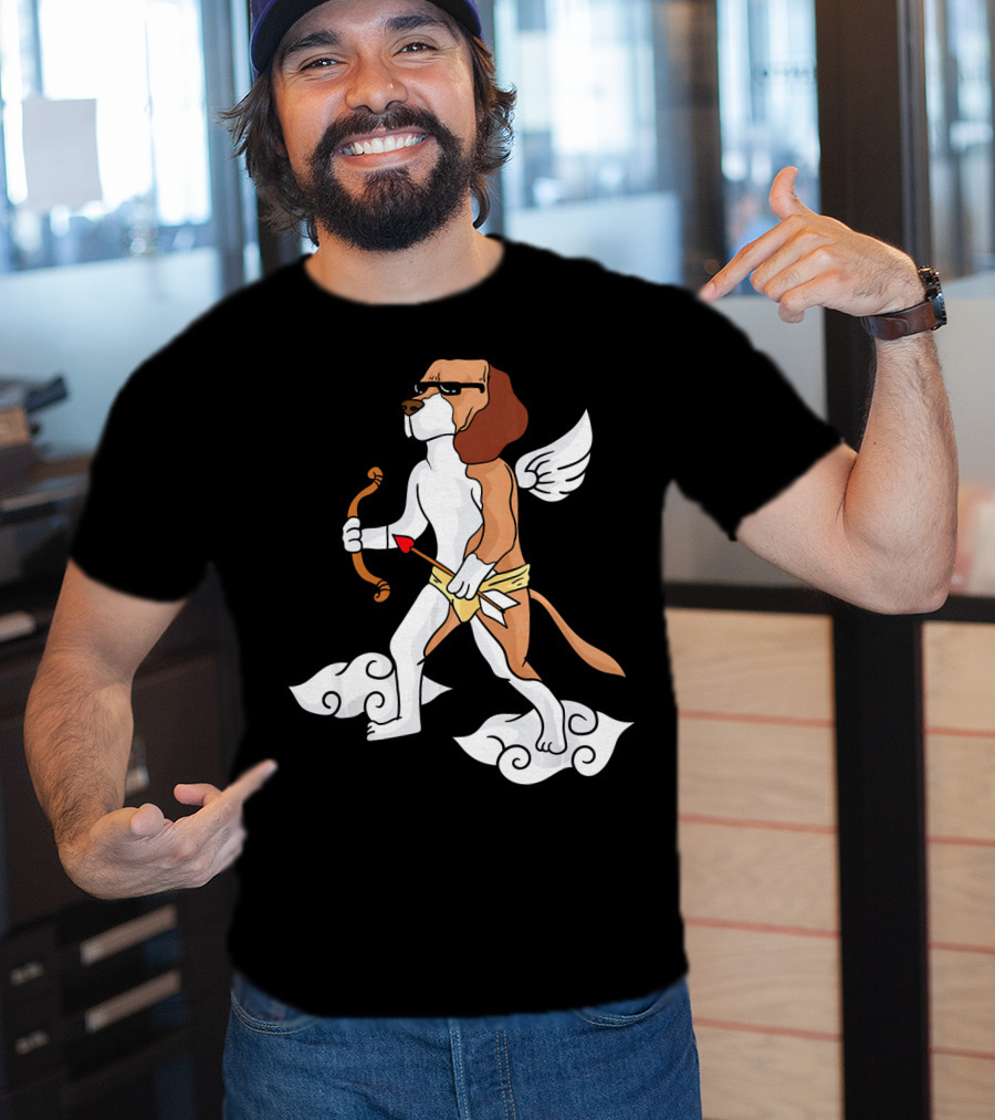 Cupid Beagle Dog Lovers Valentin Cloud Wings Bow Arrow Sunglasses T-Shirt
