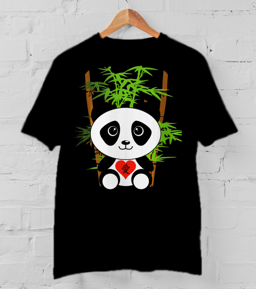 Cute Baby Panda Love Bamboo Heart T-Shirt