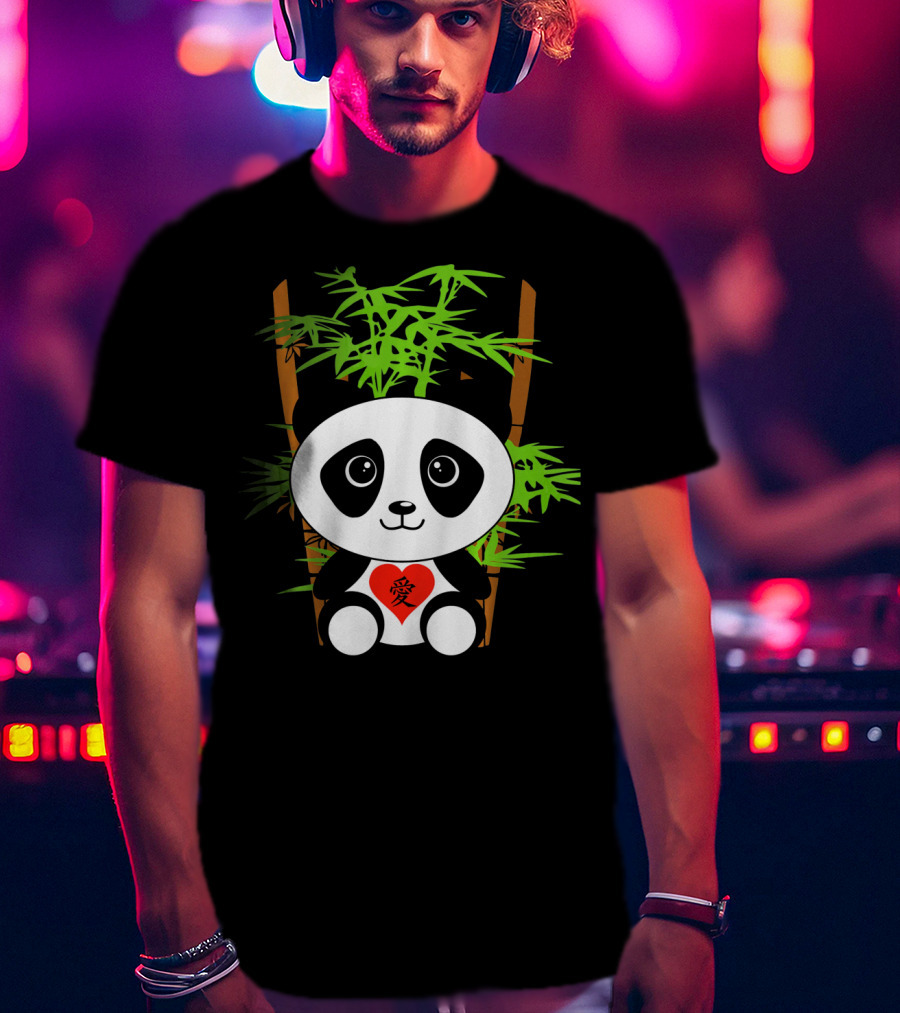 Cute Baby Panda Love Bamboo Heart T-Shirt
