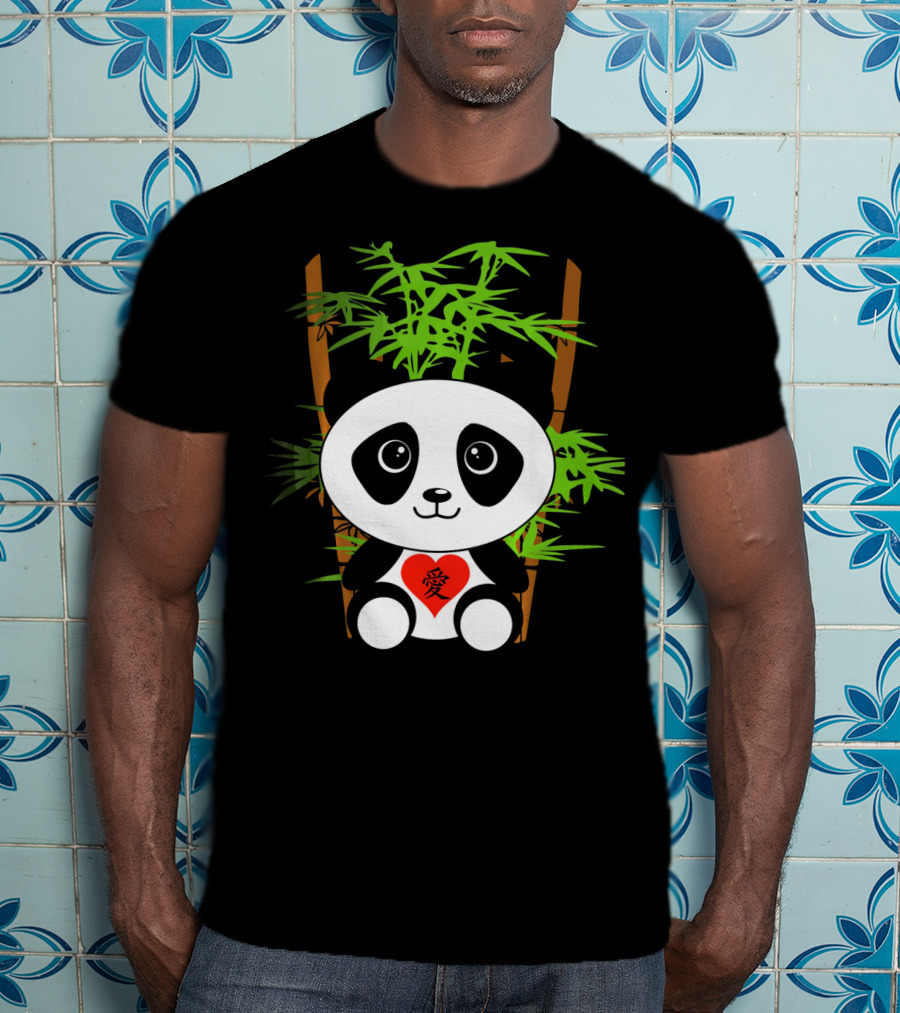 Cute Baby Panda Love Bamboo Heart T-Shirt