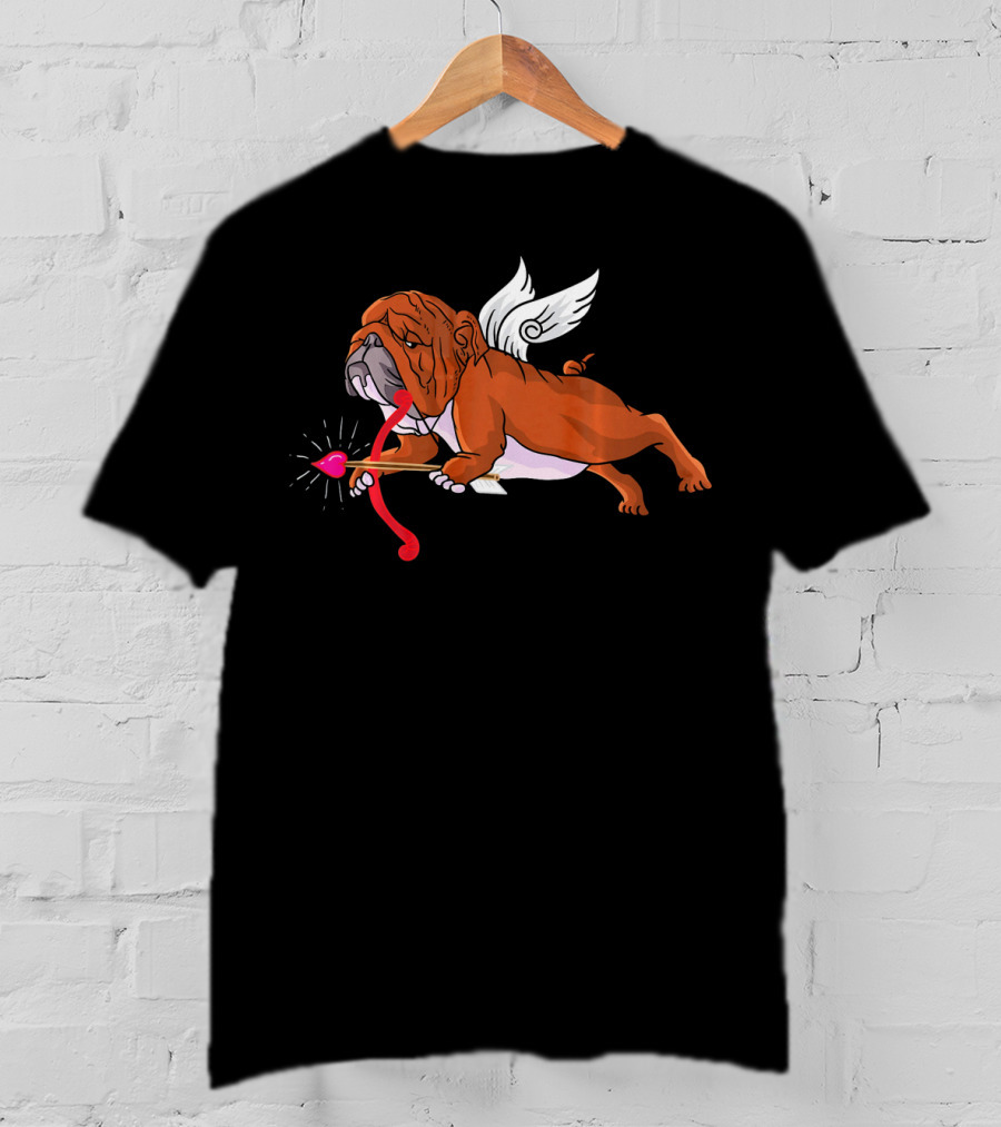 Cupid English Bulldog With Wings And Heart Arrow For Dog Lovers T-Shirt