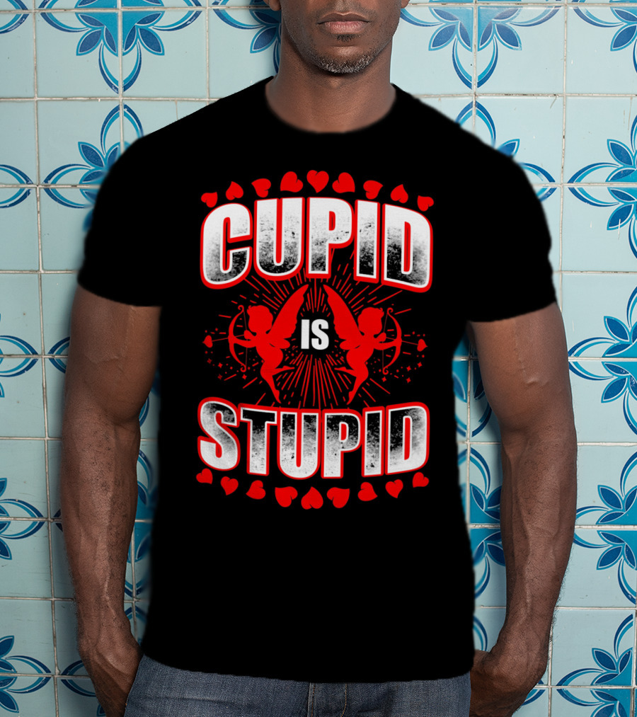 Cupid Is Stupid Anti Valentine Long With Heart And Cupid Graphics T-Shirt