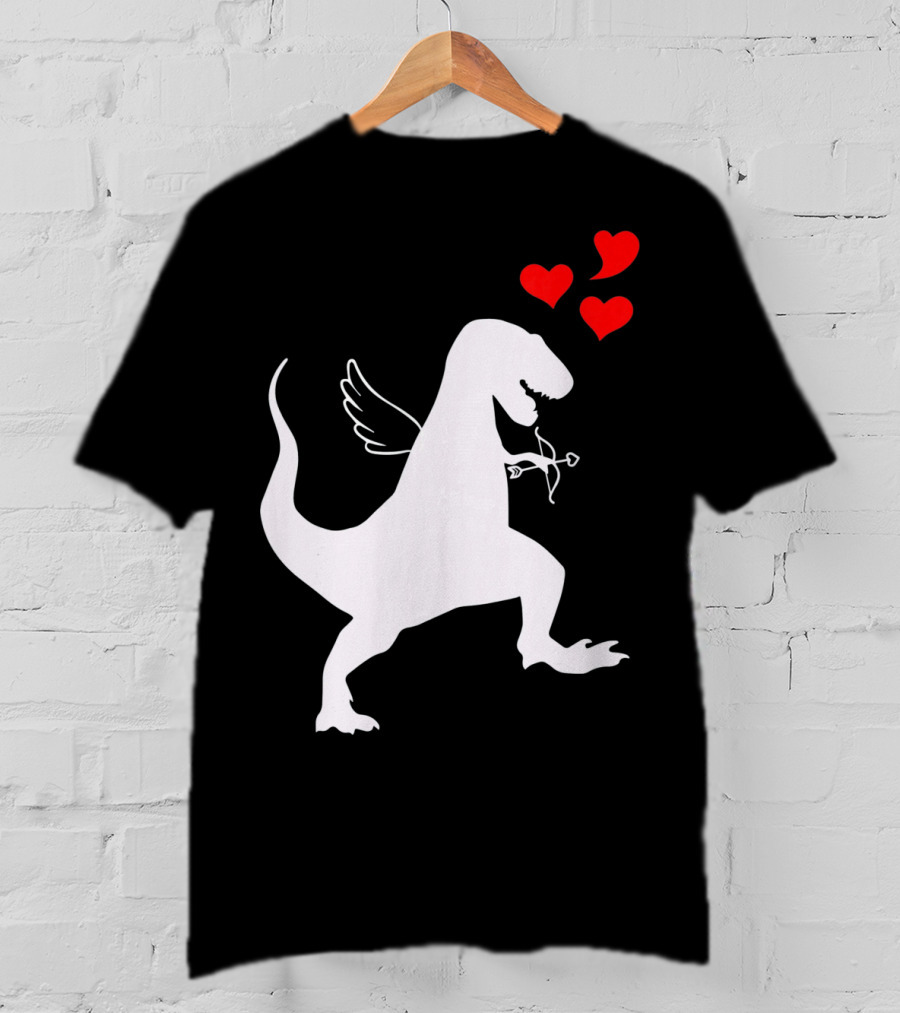 Cupid Rex Dinosaur Funny Valentines Dinosaur With Wings And Hearts T-Shirt