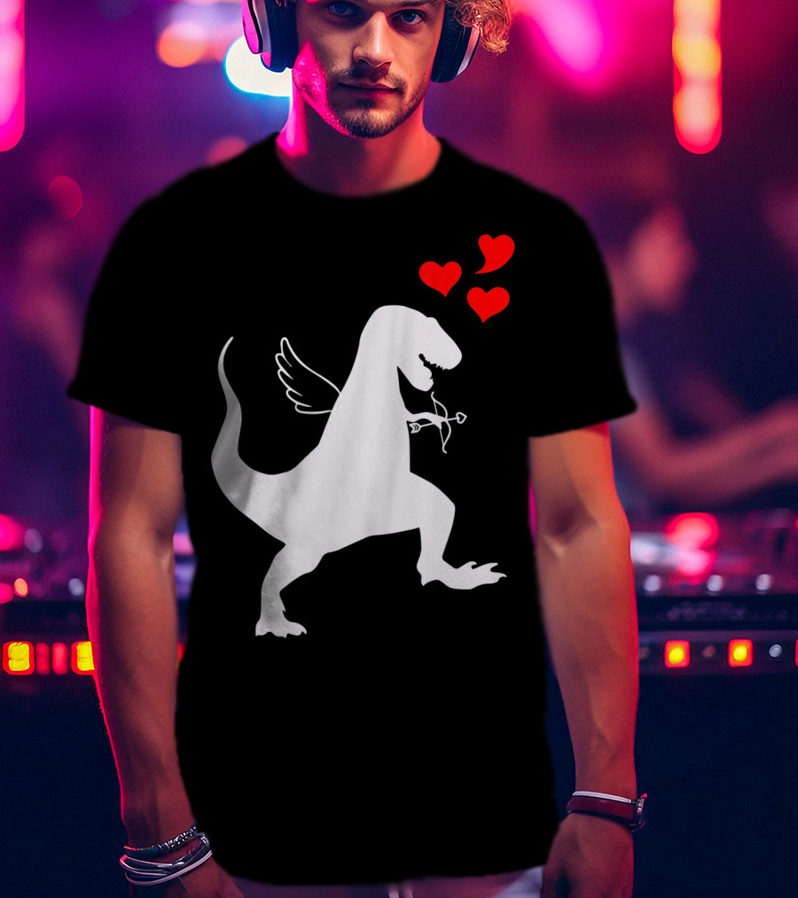 Cupid Rex Dinosaur Funny Valentines Dinosaur With Wings And Hearts T-Shirt