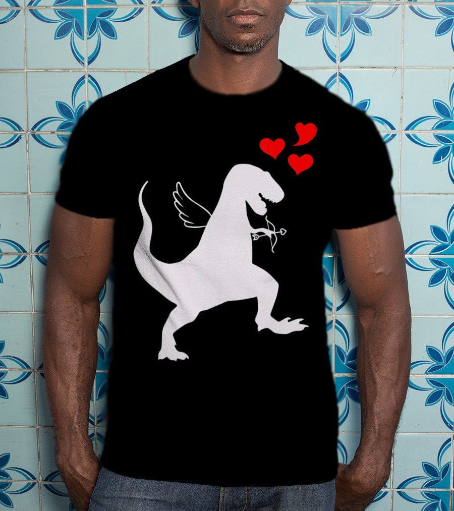 Cupid Rex Dinosaur Funny Valentines Dinosaur With Wings And Hearts T-Shirt