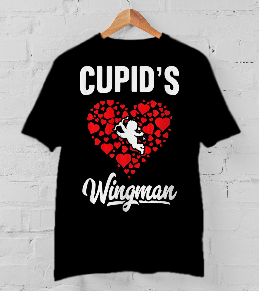 Cupid's Wingman Funny Kids Valentines Day Heart And Cherub T-Shirt