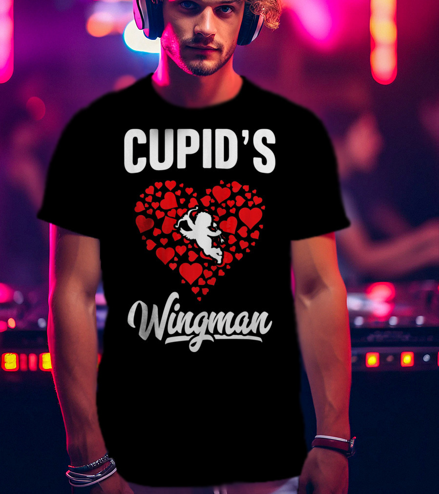 Cupid's Wingman Funny Kids Valentines Day Heart And Cherub T-Shirt